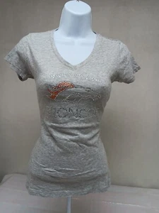 NEXT LEVEL WOMENS MEDIUM GRAY DENVER BRONCOS RHINESTONE SHORT SLEEVE T-SHIRT - Picture 1 of 12