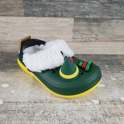 Zueco Crocs Elf Clásico Niños Talla 11 C11 Verde Amarillo Forrado de Vellón Zapatos Cordones Foto 1 de 4