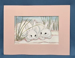 Joan Arend Kickbush Alaska Artist (1926-2006) Bunny Rabbits Original Watercolor - Picture 1 of 5