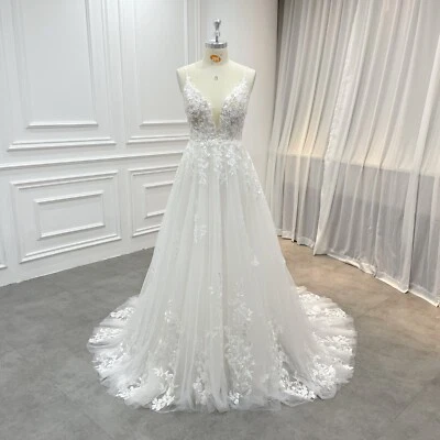 Sequins Beaded Lace Bridal Gown Wedding Dress Custom made Plus Ivory Backless - Image 1 of 4