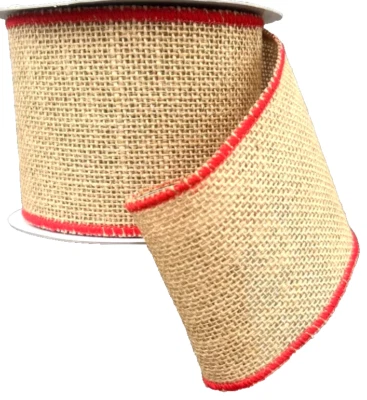 Натуральная мешковина 2,5 дюйма на 2 ярда проводная лента красная отделка деревенский осенний фермерский дом - Изображение 1 из 2