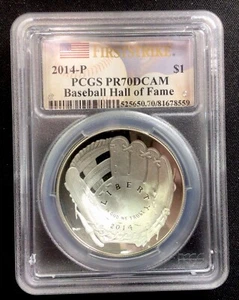 2014 P Baseball Hall Of Fame 1$ PCGS PR70DCAM! ENN Coins - Picture 1 of 2