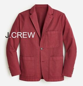 J.CREW blazer burgundy cotton linen chino dark red chore suit jacket 40 40R slim