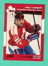 (1) ERIC LINDROS  1992-93  #1 CANADIAN OLYMPIC HERO  INSERT NM CARD  (H6675)