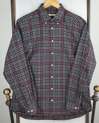$590 BURBERRY LONDON Size Large Mens USA Made Black Box Plaid Button Front Shirt - Image 1 of 4