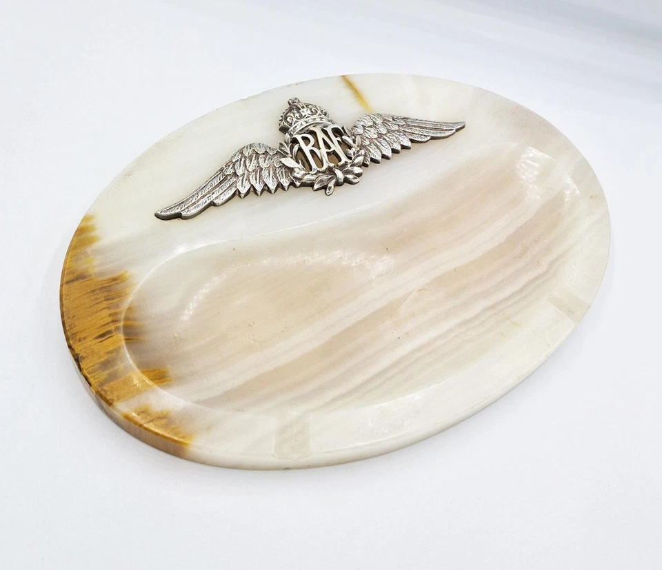 CENICERO DE ESCRITORIO ART DECO ROYAL AIR FORCE MONTADO EN CRESTA GRANDE DE ÓNIX c1940 Foto 1 de 4