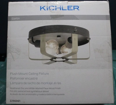Kichler - Gartin Flush Mount Ceiling Fixture - Weathered Zinc and White Washed - Image 1 of 3