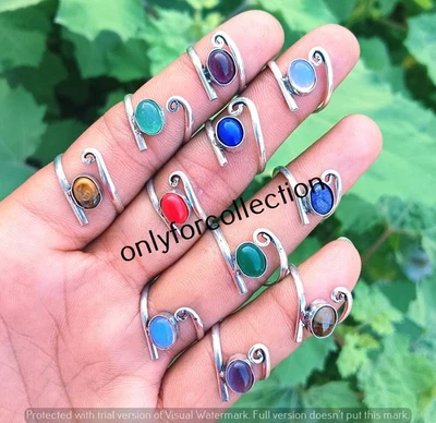 Lote al por mayor de anillos ajustables enchapados en plata de ley 925 con piedras preciosas de coral y mezcla Foto 1 de 2