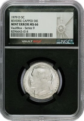 1979 D 5C Jefferson Nickel Mint Error REV Capped Die VaultBox Series 9 NGC MS66 - Image 1 of 4