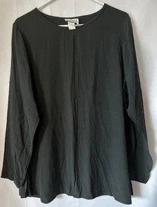 EILEEN FISHER Vintage Crinkle Rayon Long Sleeve Dark Gray Blouse Size 2 (L-XL) - Picture 1 of 5