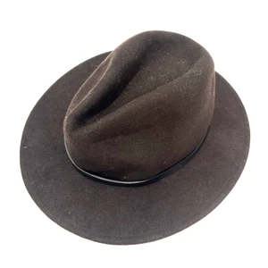 Banana Republic kurze Krempe Fedora Hut Wolle Lederbesatz braun Gr. S/M - Bild 1 von 5