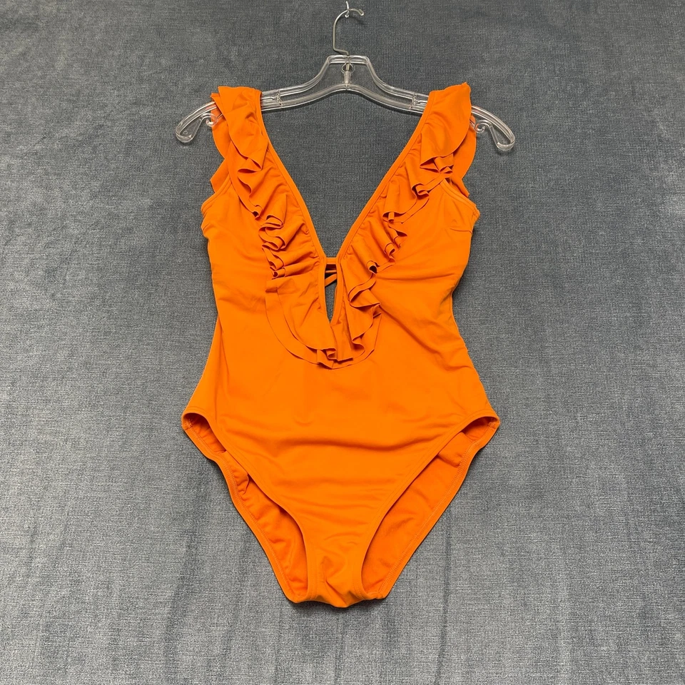 Michael Kors Swimsuit Womens 8 Orange Nylon Stretch Ruffle Low Back One Piece - Image 1 of 4