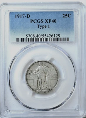 1917 D Type 1 Standing Liberty PCGS XF40 Freshly Graded Quarter 5708 - Image 1 of 2