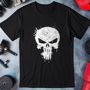 Punisher Skull Splatter T-Shirt - Gym & Fitness Premium Midweight Tee - Picture 1 of 5