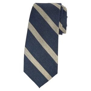 EGARA Mens Tie Denim Blue Gray Stripes Polyester Blend 3.0 Classic Dress Necktie - Picture 1 of 4