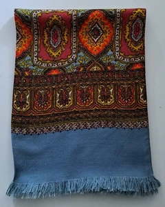 Vintage 60s Men's Fringed Paisley Geometric Patterned Scarf (700E) - Picture 1 of 3