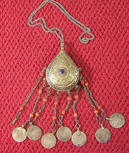 North Africa Jewelry , Morocco Silver Arab, Berber Amulet Necklace - Picture 1 of 7