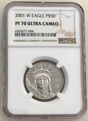 2001-W $50 PLATINUM EAGLE STATUE OF LIBERTY NGC PF70 - 1/2 Ounce - Image 1 of 2