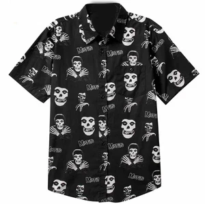 Happy Halloween Misfits Tropical Black and White Hawaiian Shirt, shirt US size - Picture 1 of 2