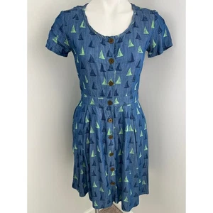 Anthropologie Porridge Topsail Chambray Nautical Sailboats Dress 0 - Picture 1 of 7