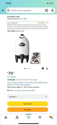 QNHMPW Baby Rocker Vibrating Soother USB Rechargeable for Stroller/Pram Newborn Foto 1 de 4