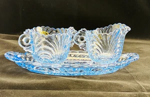 Cambridge Caprice Moonlight Blue Creamer and Sugar & Tray - Picture 1 of 8
