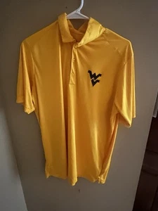 West Virginia Mountaineers Polo Shirt Men’s Large Yellow WVU Performance Golf - Picture 1 of 2