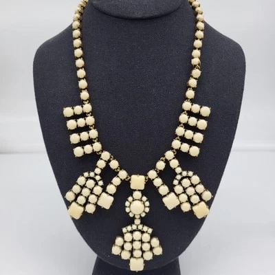 J Crew Cream Stone/Resin Cabochon Necklace Lariat Statement Gold Tone Heavy - Image 1 of 4