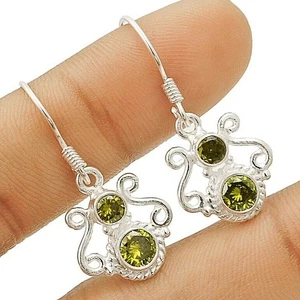 Natural Peridot 925 Solid Sterling Silver Earrings 1 1/3" Long @4-8 - Picture 1 of 2