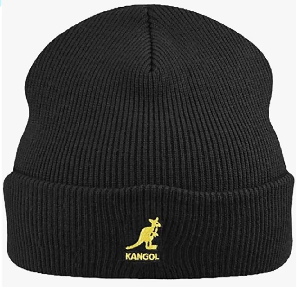 KANGOL® ORIGINAL ACRÍLIC PULL-ON BEANIE GORRO CON DOBLE REVERSO NEGRO ORO - Imagen 1 de 1