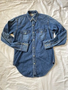 Vintage Levi's Jeanshemd Herren S Western Pearl Snap Cowboy Distressed getragen verblassen - Bild 1 von 8