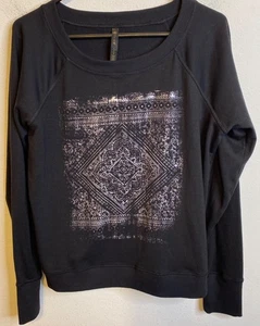 GAIAM Medallion Black Silver Long Sleeve Sweatshirt LARGE Pullover Round Neck - Picture 1 of 3