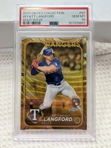 2024 Topps Chrome Gilded Wyatt Langford Rookie Gold Wave /75 PSA 10 - Picture 1 of 2