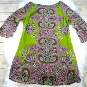 Weiche Umrandung grün und rosa Paisley Tunika Top Gr. S - Bild 1 von 4