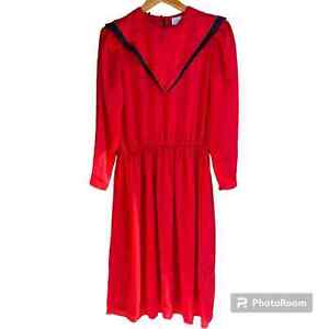 Vintage Liz Roberts Red/Black Sheath Dress Semi Sheer Size 8 70s Secretary Geek