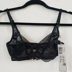 Triumph Modern Finesse WP Balconette Bra Size 32C unlined Black Underwire Lace - Picture 1 of 7