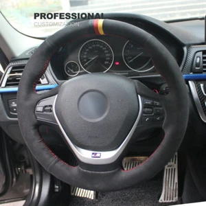 Non-slip Durable Black Suede Car Steering Wheel Cover For BMW 3 Series F30 F34 - Picture 1 of 8