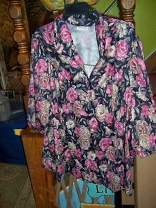 Tunica ROAMANS (Made in USA) nera stampa floreale poliestere s/s - TAGLIA 4X - Foto 1 di 2
