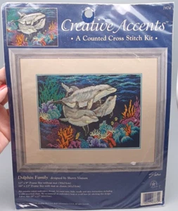 Creative Accents Dolphin Family Cross Stitch Kit Vintage #7874 - Picture 1 of 5