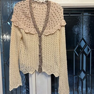 BKE Women's Sweater Open Knit  Ivory Long Sleeves Sz XL Cottage Core - Picture 1 of 17