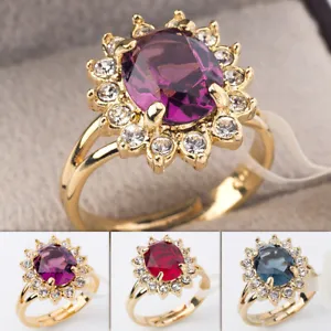 R107 Simulated Gemstone Solitaire Ring 18KGP Crystal Rhinestone Size K1/2 - U - Picture 1 of 16