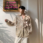 Men's Fashion Korean  Glitter Sequin Long Sleeves Loose Casual Shirt top hot