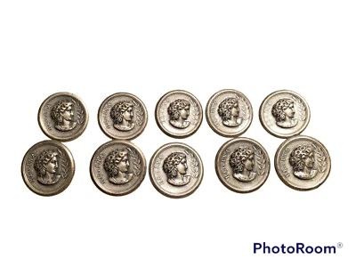 Vintage Large Regina Cameo Buttons Set 10 Metal Loop Back Unmarked Ex Cond. 2 - Image 1 of 4