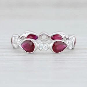 New Beverley K Ruby White Sapphire Stackable Ring 14k Gold Eternity Band 4.75 - Picture 1 of 6