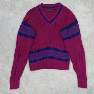 Colours Jumper Mens Large Vintage Knit 90s USA Made Chunky Plaid Sweater Retro - Picture 1 of 12