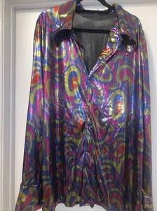 FORUM Novelties Metallic Long Sleeve Button Disco Costume Shirt -Men's One Size - Picture 1 of 4