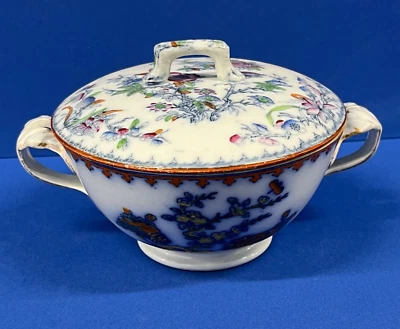 Antiguo cuenco cubierto Flow Blue Copeland & Garrett Foto 1 de 4