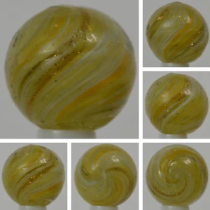 Handmade Yellow Onionskin Lutz Marble 11/16 in, Near Mint+, Germany, S1332 - Picture 1 of 8