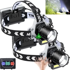 LED Headlamp Rechargeable 150000 Lumens Super Bright with 10 Modes & Motion Sens - Picture 1 of 12