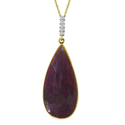 18K. SOLID GOLD NECKLACE WITH DIAMONDS & PEAR SHAPE CHECKERBOARD CUT DYED RUBY - Image 1 of 4
